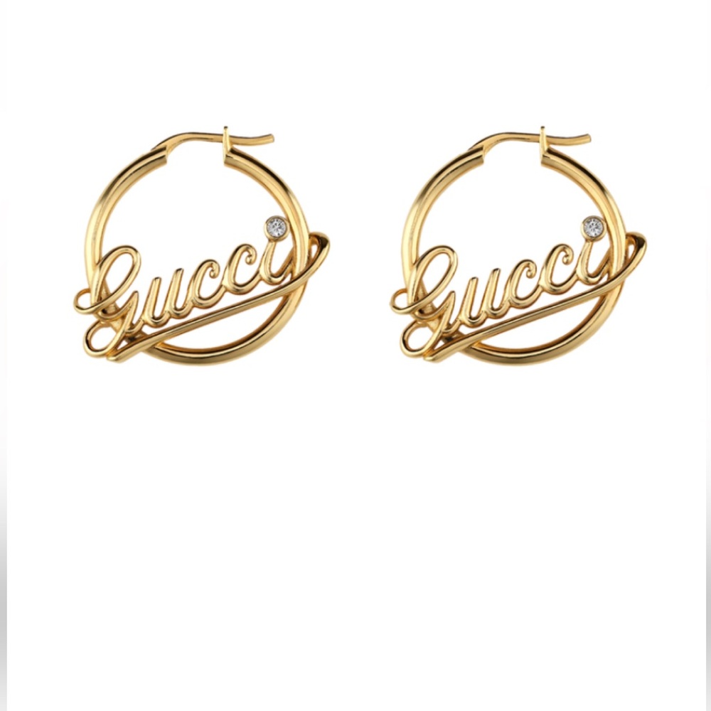 Gold Plated Cursive GG Logo Earrings